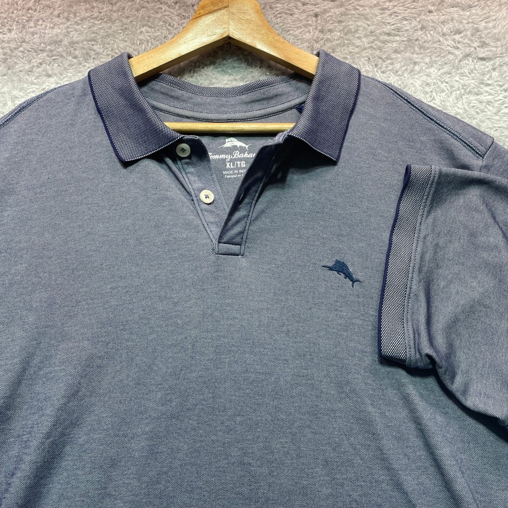 Tommy Bahama Mens XL Blue Textured Pique Short Sleeve Marlin Logo Polo Shirt